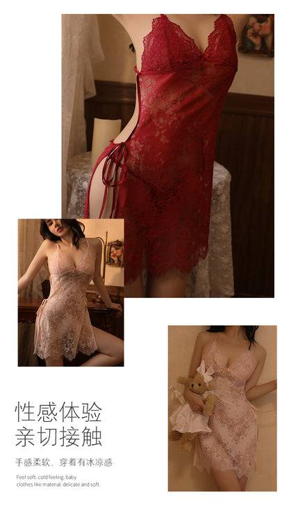 Backless Sexy Lingerie Women's Sexy Pajamas Seductive Transparent Lace Halter Body-Shaping Corsets Nightdress