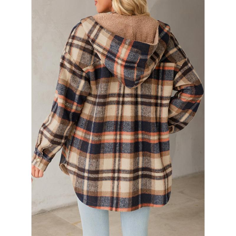 Women's Flannel Hooded Plaid 2025 Shacket Thick Coat Winter Coat for Warmth Button down Warm and Fuzzy Fleece Jacket - Seldom Seen Styles