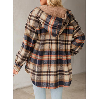 Women's Flannel Hooded Plaid 2025 Shacket Thick Coat Winter Coat for Warmth Button down Warm and Fuzzy Fleece Jacket - Seldom Seen Styles