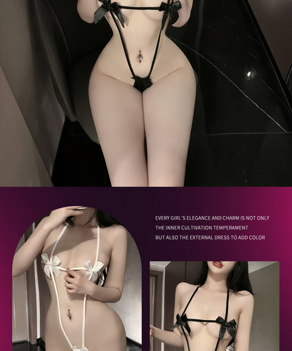 Sexy Lingerie Small Chest No-Removal Open Crotch Hollow Out Hot Uniform Temptation Sleepwear Passion One-Piece Set - Seldom Seen Styles