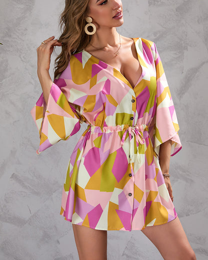 Floral summer dress everyday casual dresses with sleeves Print Five-Quarter Sleeve Dress
