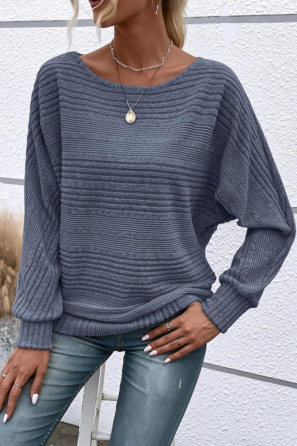 Soft pure color long sleeve sweater，Equipped with batwing sleeves，Suitable for women to wear - Seldom Seen Styles