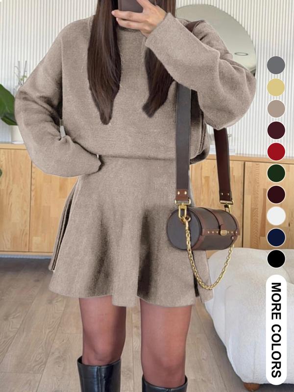 Women's Casual Half-High Neck Long Sleeve Knit Dress, Plain Color Loose-Fitting Sweater Dress, Fall & Winter Fashion - Seldom Seen Styles