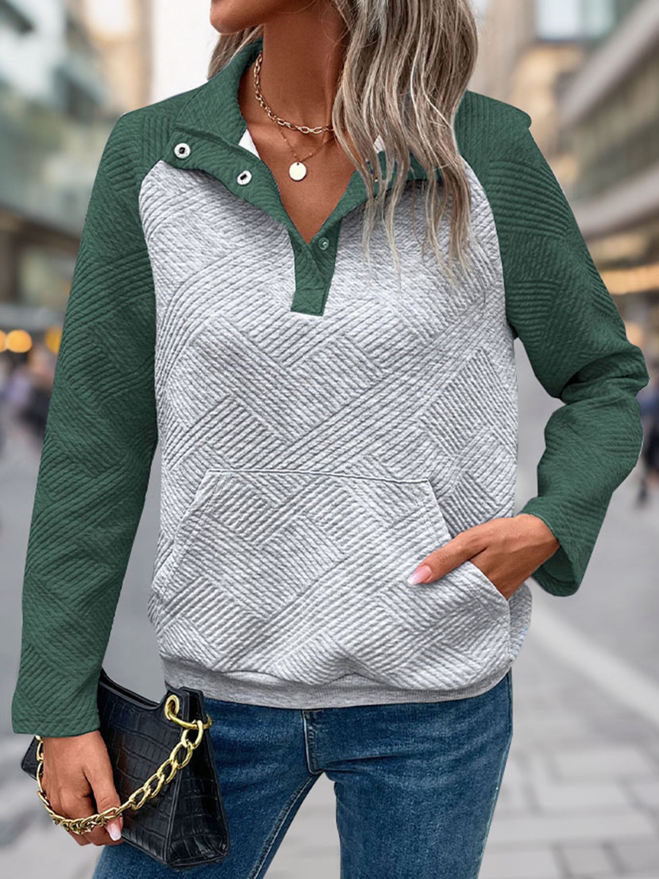 Womens Sweatshirt Casual Textured Long Sleeve Henley Button V Neck Loose Pullover 2025 Trendy Fall Outfits Tops