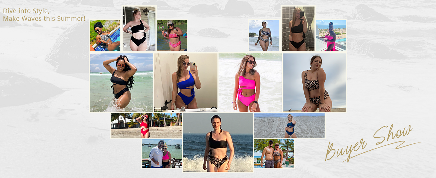 Women One Shoulder High Waisted Bikini Tie High Cut Two Piece Swimsuits