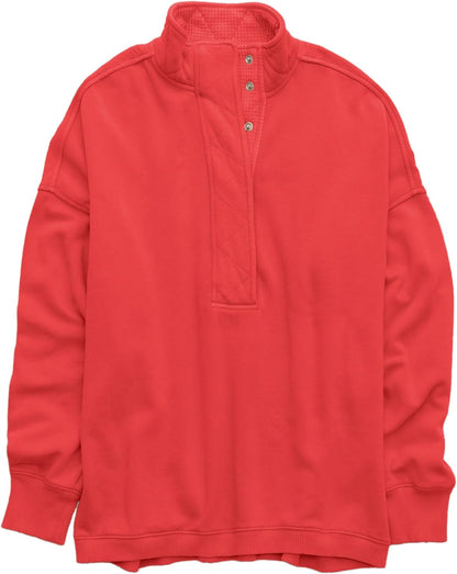 Sweatshirt for Women Oversized Casual Long Sleeve Button Henley Neck Pullover Tops Fashion Outfits Clothes