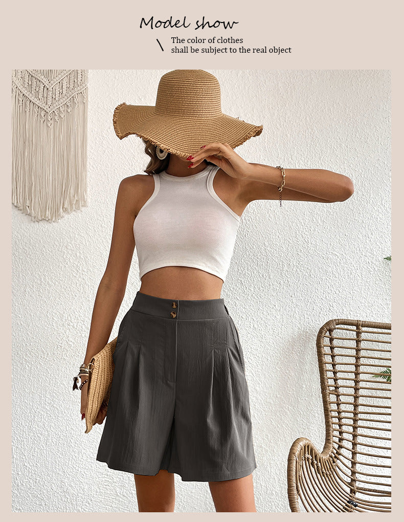 Womens Shorts Dressy Casual 2025 Trendy Summer Elastic High Waisted Pleated Side Slit Business Work Shorts Pockets