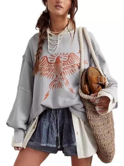 Women's Summer Loose T-Shirt Star Patch Long Sleeve Crew Neck Casual Tops Streetwear - Seldom Seen Styles