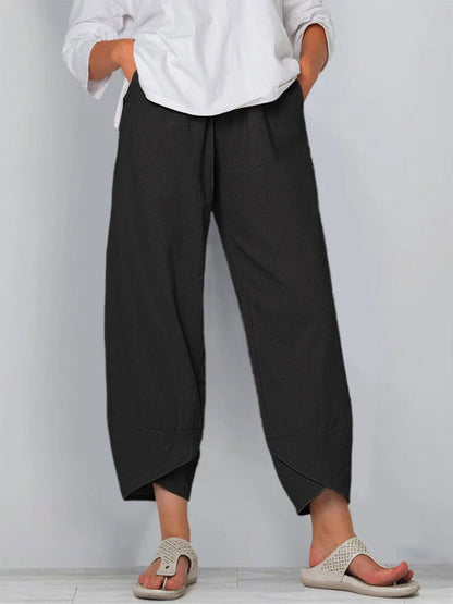 Women's Summer Pants Fashion Split Hem Cropped Trousers with Pockets Elastic Waist Comfy Casual Daily Slacks - Seldom Seen Styles