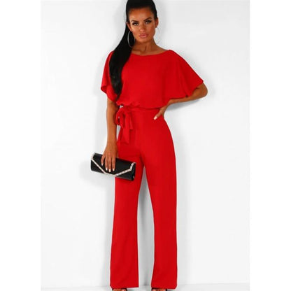 Womens Loose Short Sleeve Belted Wide Leg Pant Romper Jumpsuit Business Casual One Piece Outfits - Seldom Seen Styles