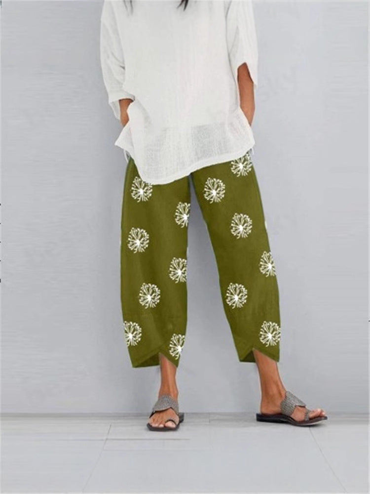 Cotton Linen Casual Summer Capri Pants Printed Cropped Comfy Baggy Trousers with Pockets Palazzo Lounge Pants - Seldom Seen Styles