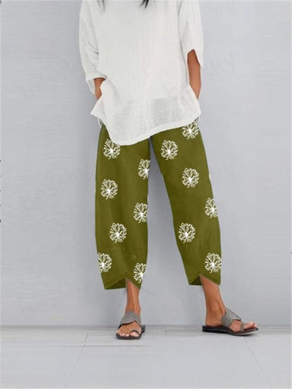 Cotton Linen Casual Summer Capri Pants Printed Cropped Comfy Baggy Trousers with Pockets Palazzo Lounge Pants - Seldom Seen Styles