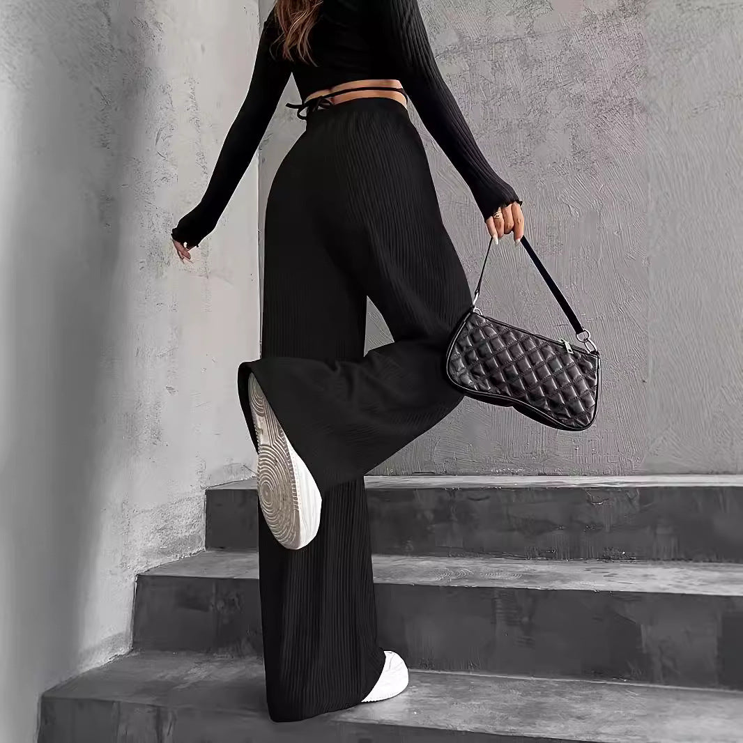 Women's Wide Leg Sweatpants Baggy Pants Lounge Yoga Knit Waisted Comfy Striped Workout Pants - Seldom Seen Styles