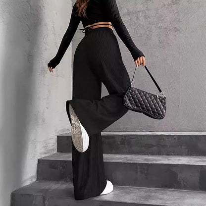 Women's Wide Leg Sweatpants Baggy Pants Lounge Yoga Knit Waisted Comfy Striped Workout Pants - Seldom Seen Styles