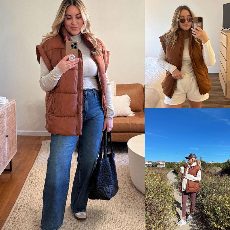 Women's Winter Oversized Puffer Vest Lightweight Stand Collar Flysleeve Insulated Padded Puffy Jackets Coat with Pockets Outerwear Casual Zipper Tops Black Fitted Minimalist FallFreshness - Seldom Seen Styles