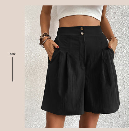 Womens Shorts Dressy Casual 2025 Trendy Summer Elastic High Waisted Pleated Side Slit Business Work Shorts Pockets
