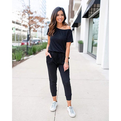 Women's Jumpsuit Plus Size S-XXXL Off-Shoulder Elastic Waist Stretchy Loose Minimalist Comfy Clothes Casual Outdoor Lightweight Romper - Fabric - Womenswear - Seldom Seen Styles