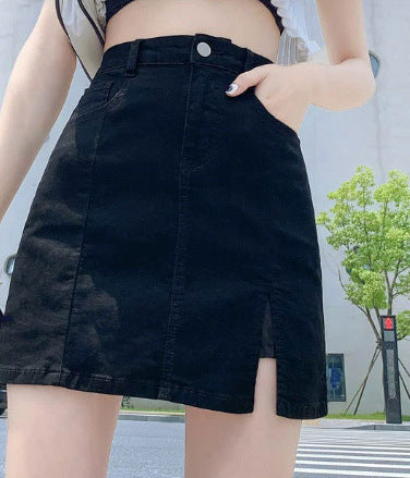 luvamia Skorts Skirts for Women Denim Mini Skirt Side Slit with High Waisted Jean Shorts Stretchy - Seldom Seen Styles