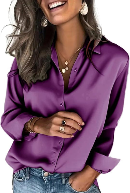 Satin Blouses for Women Silk Button Down Shirts Long Sleeve Business Casual Tops