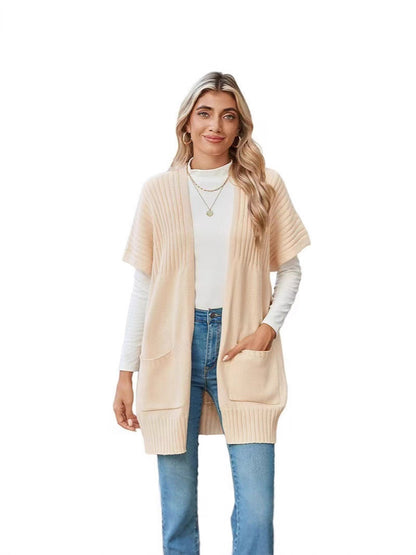2025 Women’s Going Tops Trend – Oversized Lightweight Open-Front Pleated Short-Sleeve Knitwear Knit Cardigan Sweater, Casual Summer Outerwear & Womenswear Layering Piece in Multiple Colors - Seldom Seen Styles
