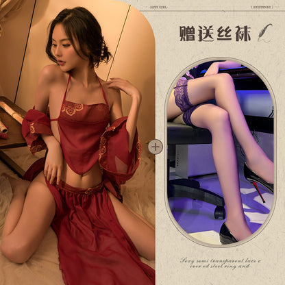 Sexy Lingerie Sexy Ancient Hanfu Republic of China Style Embroidered Nightdress Pure Desire Hot Uniform Temptation Set