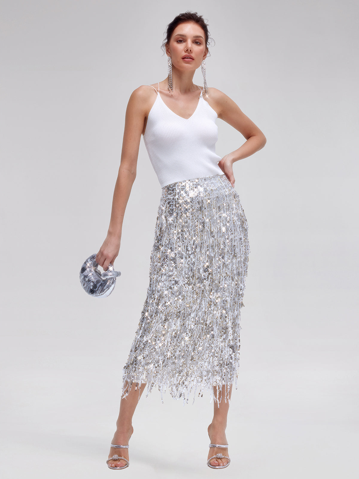 Tassel Sequin Midi Skirt