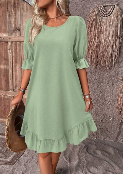 Solid Puff Sleeve Ruffle Hem Smock Dress - Seldom Seen Styles
