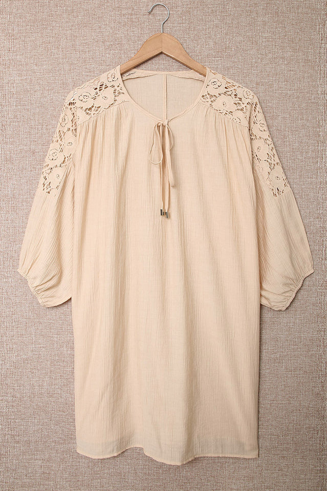 Spliced Lace Three-Quarter Sleeve Cover Up - Seldom Seen Styles