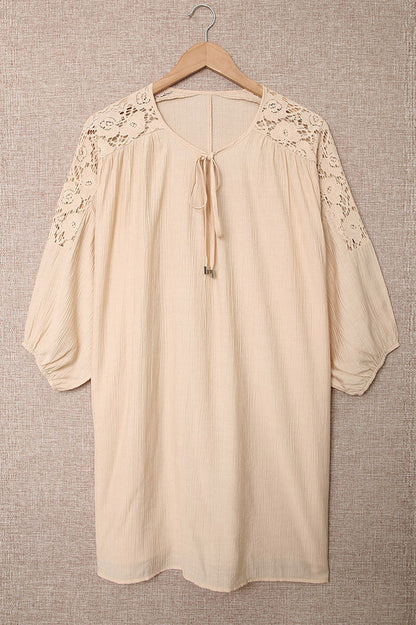 Spliced Lace Three-Quarter Sleeve Cover Up - Seldom Seen Styles