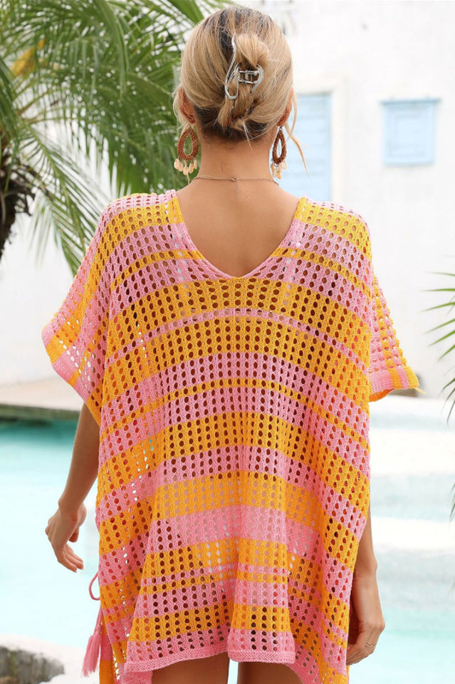 Multicolored Stripe V Neck Cover Up - Seldom Seen Styles