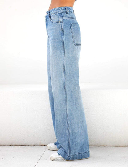 Women's 2025 Wide Leg Jeans Distress Mid Waist Denim Pants Vintage Y2K Trousers