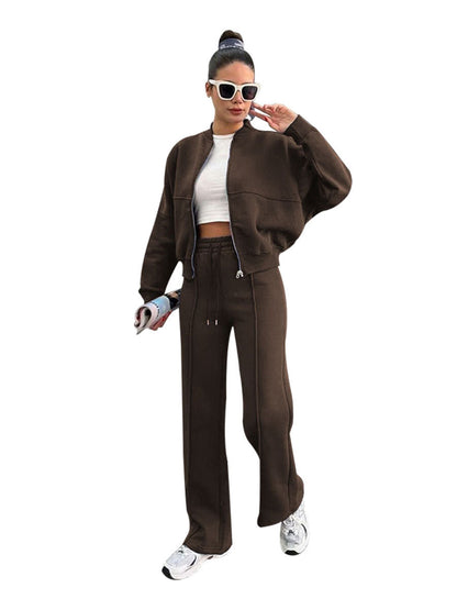 Sporty Two-piece Set Women's Plain Mock Neck Zip Up Jacket & Pocket Drawstring Waist Sweatpants Sports Sweat Suit, Sports Cozy Breathable Outfits Tracksuits for Daily Outdoor Wear, Tracksuit Set, Ladies Sportswear for All Seasons