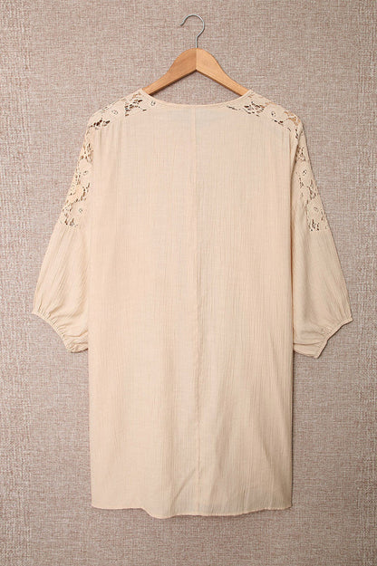 Spliced Lace Three-Quarter Sleeve Cover Up - Seldom Seen Styles
