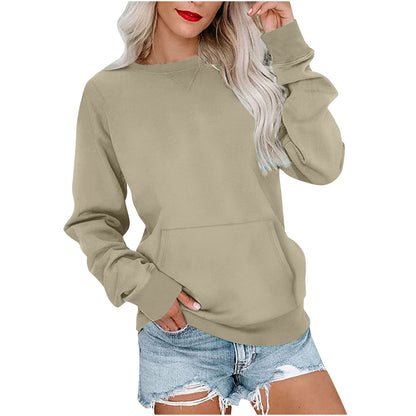 Women's Crewneck Hoodless Sweatshirt With Kangaroo Pocket Fleece Longsleeve Oversized Casual Style Shirt Lightweight Pullover - Seldom Seen Styles