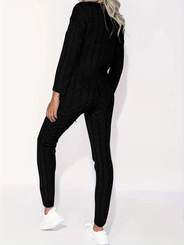 Women's Solid Sweater & Pants Set, Casual Fashion Cozy Top & Trousers for Fall, 2 Piece Sets Women, Women's Fall Knitwear Outfits, Sweater Sets, Sweater Co-ords - Seldom Seen Styles