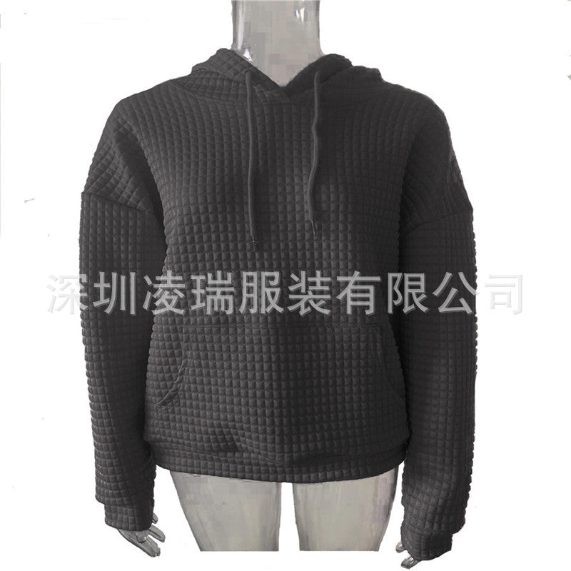 Womens Hoodies Casual Long Sleeve Drawstring Waffle Pullover Tops Loose Hooded Sweatshirt with Pocket - Seldom Seen Styles