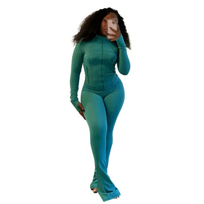 Women Clothes Two Piece Flared Pants Tracksuits Set Casual Gym Active Wear 2 Piece Matching