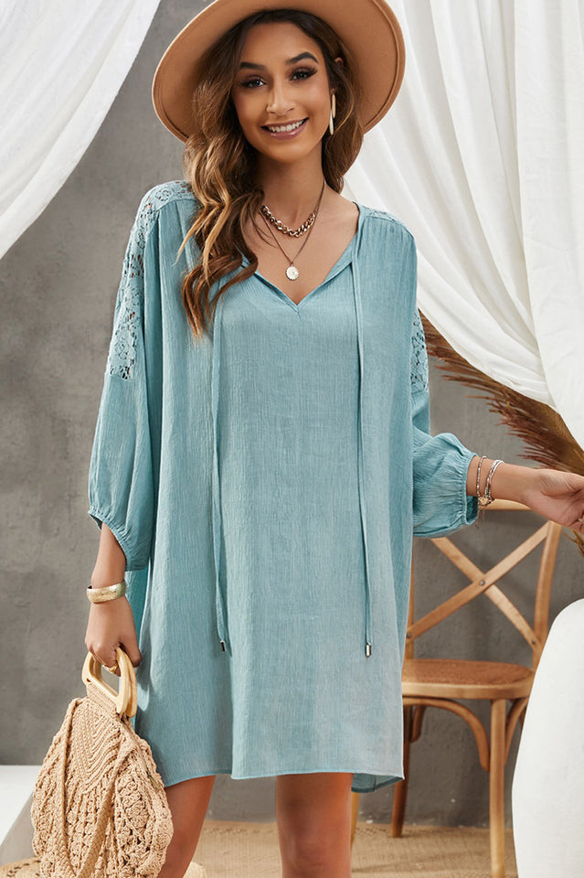 Spliced Lace Three-Quarter Sleeve Cover Up - Seldom Seen Styles