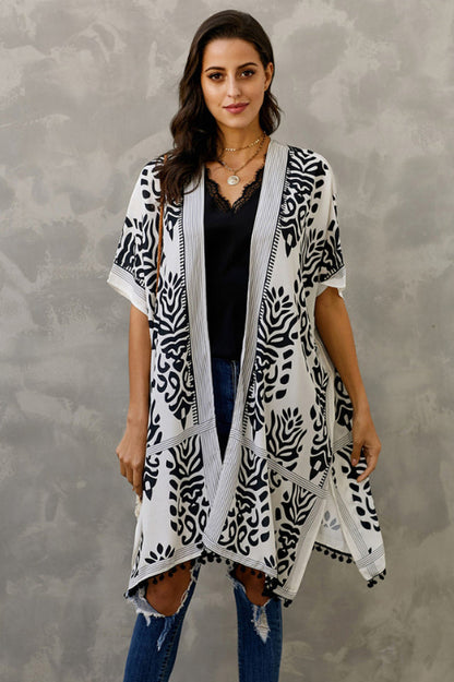 Seaside Resort Cardigan Printed Pompom Kimono - Seldom Seen Styles