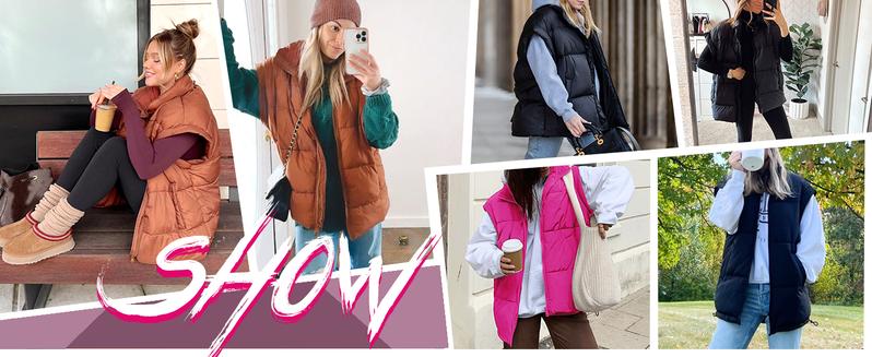 Women's Winter Oversized Puffer Vest Lightweight Stand Collar Flysleeve Insulated Padded Puffy Jackets Coat with Pockets Outerwear Casual Zipper Tops Black Fitted Minimalist FallFreshness - Seldom Seen Styles