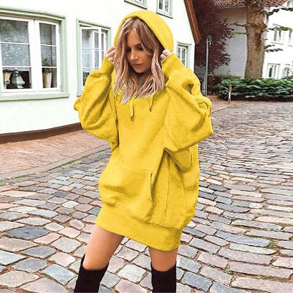 Hoodie Dress for Women 2025 Fall Long Sleeve Fleece Pullover Sweatshirts Oversized Hoodies with Kangaroo Pocket - Seldom Seen Styles
