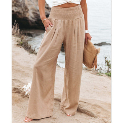 Women Linen Palazzo Pants Summer Boho Wide Leg High Waist Casual Lounge Pant 2025 Beach Travel Vacation Outfits - Seldom Seen Styles