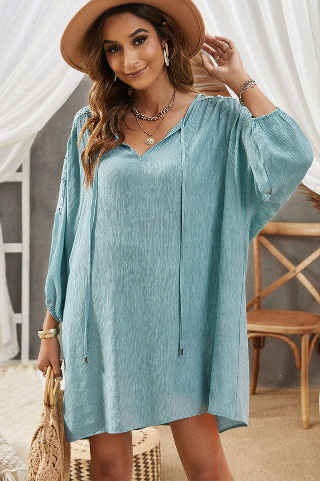 Spliced Lace Three-Quarter Sleeve Cover Up - Seldom Seen Styles