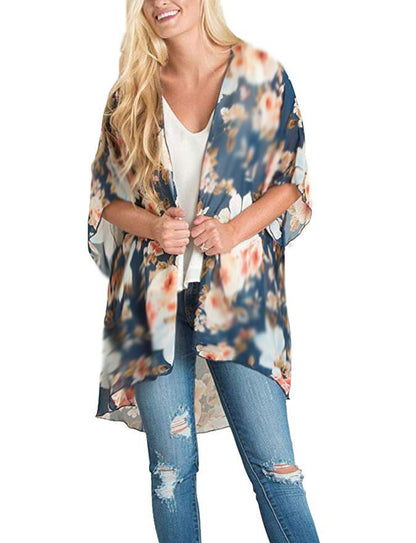 Women's Beach Cover up Swimsuit Kimono with Bohemian Floral Print, Loose Casual Resort Wear - Seldom Seen Styles