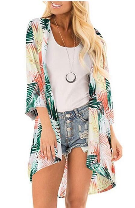 Women's Beach Cover up Swimsuit Kimono with Bohemian Floral Print, Loose Casual Resort Wear - Seldom Seen Styles