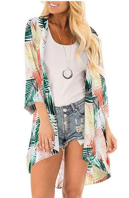 Women's Beach Cover up Swimsuit Kimono with Bohemian Floral Print, Loose Casual Resort Wear - Seldom Seen Styles