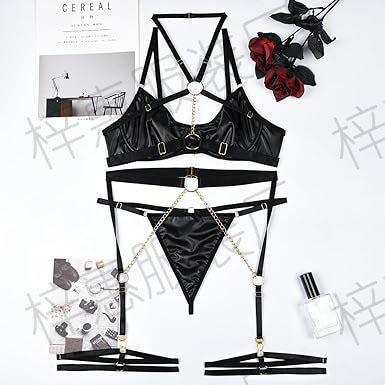 Women's Exotic Lingerie Sets Sexy Strappy Leather Rave Outfits Babydoll Garter with Underwire Push Up Bra and Chains - Seldom Seen Styles