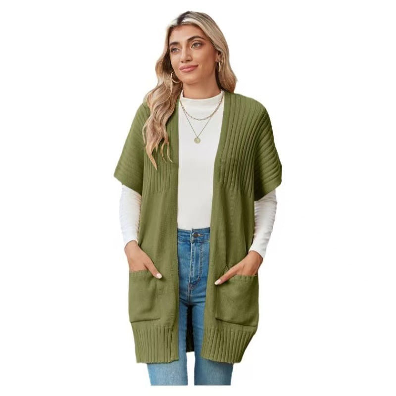 2025 Women’s Going Tops Trend – Oversized Lightweight Open-Front Pleated Short-Sleeve Knitwear Knit Cardigan Sweater, Casual Summer Outerwear & Womenswear Layering Piece in Multiple Colors - Seldom Seen Styles