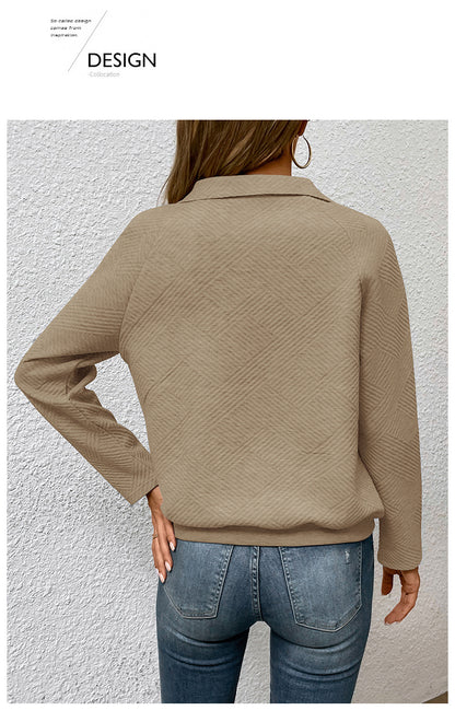 Independent Station Wholesale Hot Selling Multi-color Casual Simple Versatile Long Sleeve Textured Solid Color Cross-border Sweatshirt