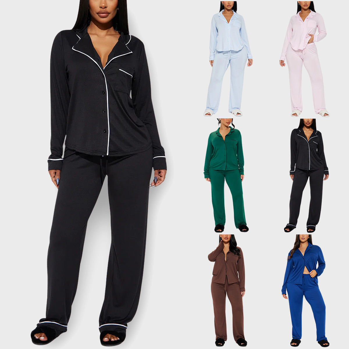 Modal Pajama Set, Long Sleeve Button Down Shirt and Pajama Pants, Sleepwear for Women - Seldom Seen Styles